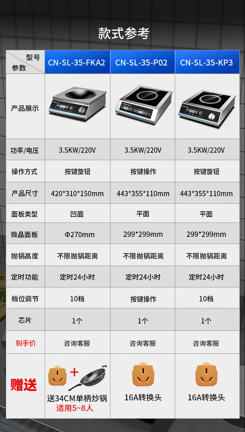 3500W臺式電磁爐型號參數